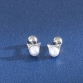 Minimalist 925 silver cat ear pearl stud earrings with secure screw back closure - Style 7 / Silver
