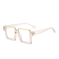 Fashionable oversized square glasses in transparent champagne nude with gold metal trim - Gold Tea Anti-Blue Light
