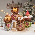 Christmas gift bags set featuring reindeer, bear, and santa with clear heart windows - Set of 4 Heart Window Apple Bag