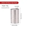 350ml stainless steel oil drum flask with 135g weight and detailed dimensions overview - 350ml Silver