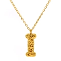 Lava texture gold letter I pendant necklace with minimalist O-chain for women - Gold Letter-I