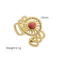 Detail of French vintage gold ring with red gemstone and 13mm woven texture band - Rhodonite