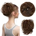Messy bun hair extension in dark brown with highlights for a voluminous hair style - Dark Brown With Blonde