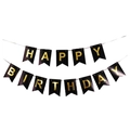 Detailed view of black happy birthday banner with gold foil lettering for party decor - Birthday Banner Black