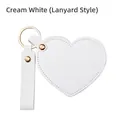 Llavero de espejo de cuero en forma de corazón blanco crema con aro dorado - Estilo de Correa / Blanco