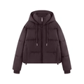 Women's dark brown oversized hooded puffer jacket with quilted design and zip closure - XS / Dark Brown