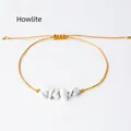 Handmade bohemian white turquoise bracelet with bright yellow wax cord and adjustable strap - Howlite