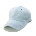 Detail of light blue washed denim baseball cap with six-panel structure and curved brim - M (56-58cm) / Sky Blue