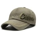 Olive green gradient washed denim baseball cap with Classic embroidery for vintage look - Adjustable / Green