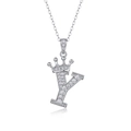 Elegant 925 sterling silver letter Y pendant necklace with crown and sparkling moissanite - Letter Y