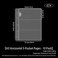 A5 transparent 3-pocket card sleeves, 10 sheets of 0.1mm thickened PP binder inner pages - A5 Horizontal Equal 3-Pocket Pages 10 Sheets 67#