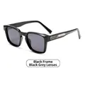 Classic black square oversized sunglasses with grey lenses and stylish metal temple detail - Black Frame Black Grey Lens