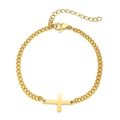 Minimalist gold stainless steel chain bracelet with zircon cross pendant and lobster clasp - Gold Horizontal Cross