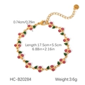 Dettaglio del bracciale con ciliegie in oro 18K con catena regolabile e misure esatte - Stile Braccialetto Ciliegia Rossa (HC-B20284)