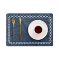 Dark blue leather placemat with white chain pattern and linen texture finish - Rectangle / Dark Blue