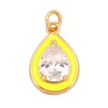 Neon yellow enamel teardrop pendant with large clear zircon and gold plating - Teardrop-Yellow