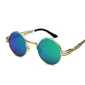 Steampunk round sunglasses with gold metal frame and blue-green mirrored lenses - Gold Frame Green Mirror C15