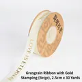 Cream 2.5cm grosgrain ribbon with gold Love is Eternal foil printing for gift wrapping - 2.5cm Wide x 30 Yards Long / Off White