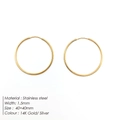 Polished 14K gold plated stainless steel 40mm hoop earrings with 1.5mm thin width - 40mm x 1.5mm Hoop Earrings (YE16795) / Steel