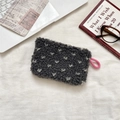 Dark grey plush storage pouch with star pattern and bright pink lanyard accessory - Lamb Wool Heart Grey