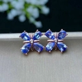 Elegant flower stud earrings with blue pear-cut zircon petals and rose gold plating - Rose Gold
