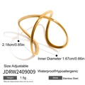 Detail view of adjustable gold stainless steel ring with dimensions and 1.5g weight info - Crossed Lines Style (JDRW2409009)