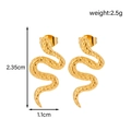 French style gold snake-shaped heart earrings in stainless steel with dimension markings - Snake Shape Style (ER-1575)