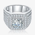 Luxuriöser S925 Sterlingsilber Herrenring mit 5 Karat Moissanit und Mikro-Pave-Kristallen - HK Größe 24 / 3 ct