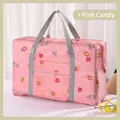 Pink candy print travel bag in waterproof nylon with large capacity and folding design - Pink Candy