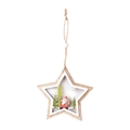 Wooden star ornament with 3D Santa Claus and green pine trees for Christmas trees - 10*10CM / Star Santa Claus