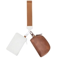 Braune und weiße PU-Leder Handgelenktaschen mit Reißverschluss und Stoffband - Hellbraun (Braun & Weiß)