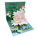 3D pop-up birthday card with pink flowers and gold foil Wishing you a Beautiful Birthday text - Birthday Card