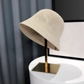 Women's knit bucket hat in beige color with elegant openwork lace breathable design - Honeycomb Beige