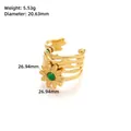 Detailed view of golden flower ring with green stone and precise dimensions of 14.33mm - Adjustable Open / J224-Gold Hollow Wide Sunflower