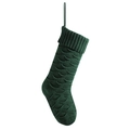 Dark green knitted Christmas stocking with fish scale pattern and rib cuff detail - Dark Green