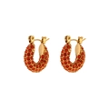 Minimalist 18K gold plated hoop earrings with micro-set red zircon crystals - 15mm / Orange