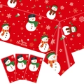Red Christmas tablecloth with snowman and snowflake patterns for party festive table decor - Christmas Snowman Tablecloth