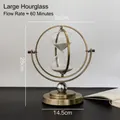Vintage brass finish rotating sand hourglass timer with 60-minute duration for desk decor - Globe Hourglass Large 60 Mins