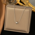 Minimalist silver titanium steel bead necklace with snake chain on jewelry box - Silver/8mm Bead