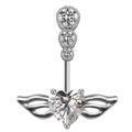 Silver belly button ring with heart-shaped zircon and wing design for body piercing - Wing Heart Style