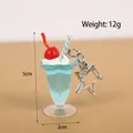 Blue faux ice cream cup keychain with cherry and star-shaped metal clasp, 5cm height - Lake Blue Star Buckle