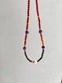 Detail of bohemian necklace with colorful beads, metal spacers and baroque pearl - Purple and Red Vintage Beaded / 38+5cm