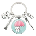 Silver metal keychain with dentist charms like floss, tooth model and glass pendant - Little Tooth with Umbrella (32)