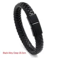 Pulsera trenzada de cuero negro para hombre con cierre magnético negro de 20.5cm - Clip Negro / 20.5CM / Negro
