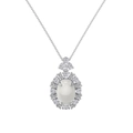 Parure élégante en argent 925 avec jade blanc ovale et halo de diamants brillants - Collier Pendentif Ovale Argent (DY190929)