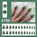 Unghie finte con motivo a fiamme verdi sfumate, set completo da 24 pezzi totali - Stile Sfumato Texture Fiamma Verde (A788)