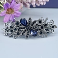 Vintage floral spring hair clip with deep blue rhinestones and elegant leaf design - Ice Spirit