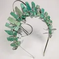 Bohemian gold leaf crown headband with natural green raw crystals and metal foliage - Amazonite Silver Wire Silver Leaves