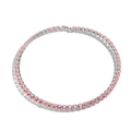 Detailed close-up of a silver choker necklace with pink heart-shaped gemstones - White Gold Pink Zirconia Heart Necklace