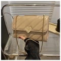 Bolso bandolera acolchado beige para mujer con cierre de corazón dorado y cadena - Caqui